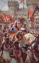 Edward V rijdt Londen binnen met hertog Richard, 1483, illustratie uit 